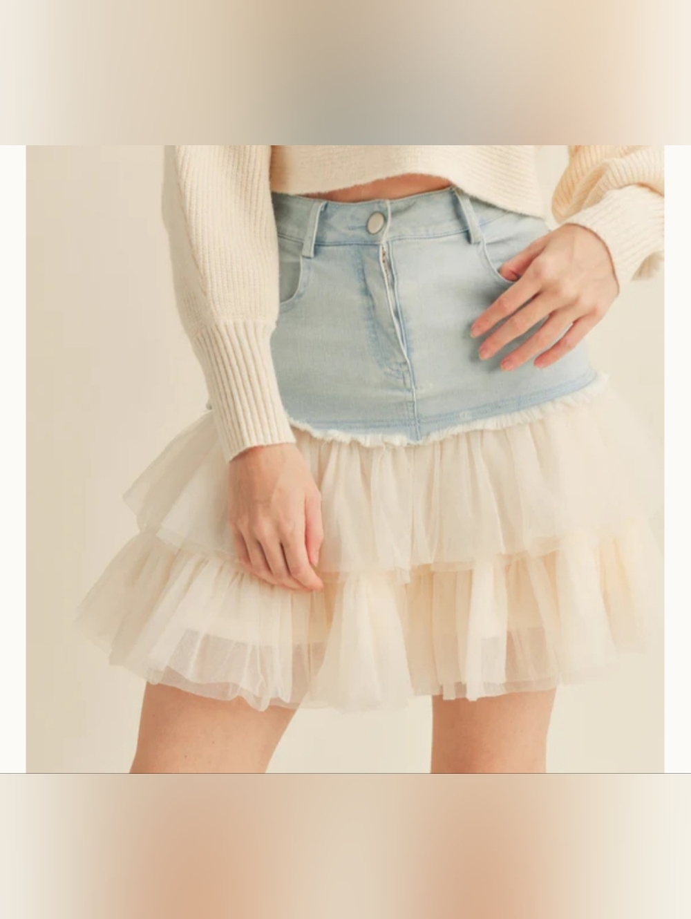 Denim Mini Skirt with Tulle